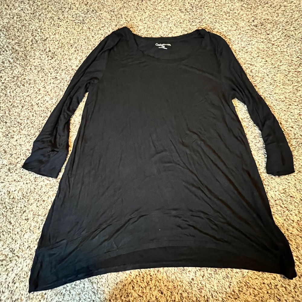Croft & Barrow Womens PM Black‎ Long Sleeve Scoop Neck Sharkbite Hem Tunic Top